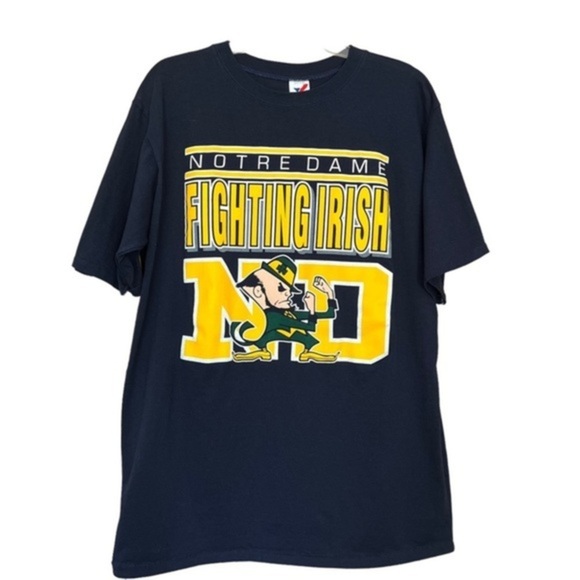 Vintage 90s Notre Dame Fighting Irish Graphic Navy Blue T-Shirt Men's One Size - Picture 1 of 10